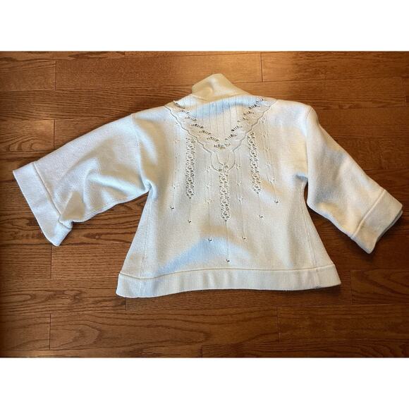 Calvin Klein White Swing Bell Sleeve Cotton/Rabbit Cardigan Sweater Medium - Picture 5 of 6